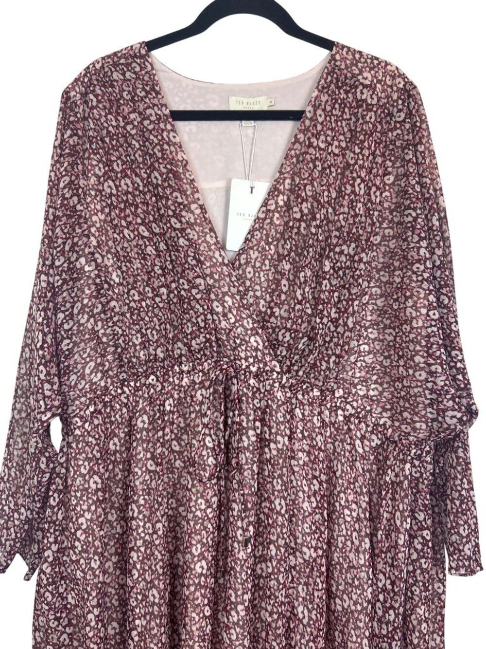 NWT Ted Baker Vallyy Boho Peasant Dress Sz 4 Draped Surplice V-Neck Long Sleeve - Picture 4 of 15